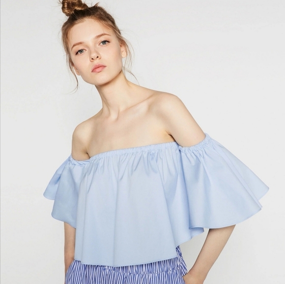 Zara Poplin Off Shoulder Top - Picture 2 of 6